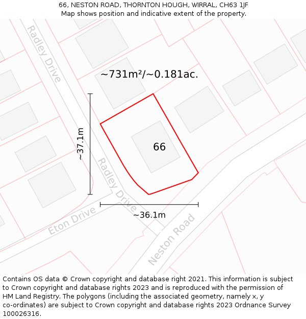 66, NESTON ROAD, THORNTON HOUGH, WIRRAL, CH63 1JF: Plot and title map
