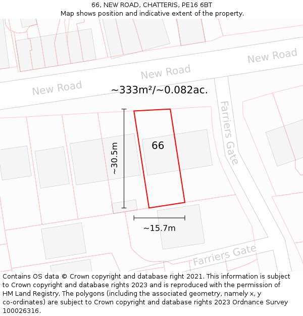 66, NEW ROAD, CHATTERIS, PE16 6BT: Plot and title map