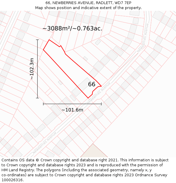 66, NEWBERRIES AVENUE, RADLETT, WD7 7EP: Plot and title map