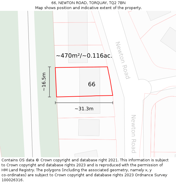 66, NEWTON ROAD, TORQUAY, TQ2 7BN: Plot and title map