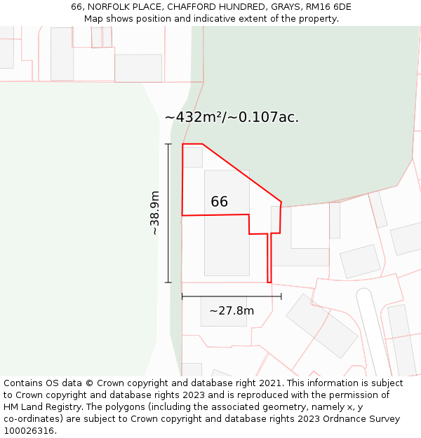 66, NORFOLK PLACE, CHAFFORD HUNDRED, GRAYS, RM16 6DE: Plot and title map