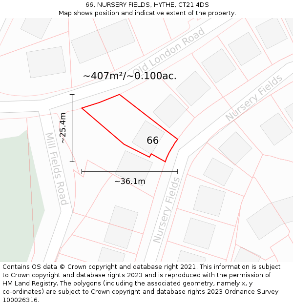 66, NURSERY FIELDS, HYTHE, CT21 4DS: Plot and title map