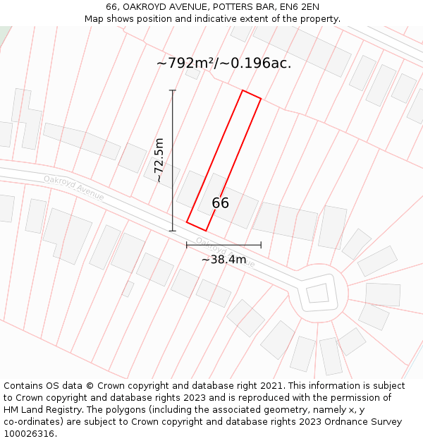 66, OAKROYD AVENUE, POTTERS BAR, EN6 2EN: Plot and title map