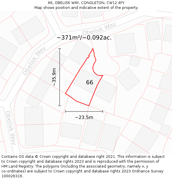 66, OBELISK WAY, CONGLETON, CW12 4FY: Plot and title map