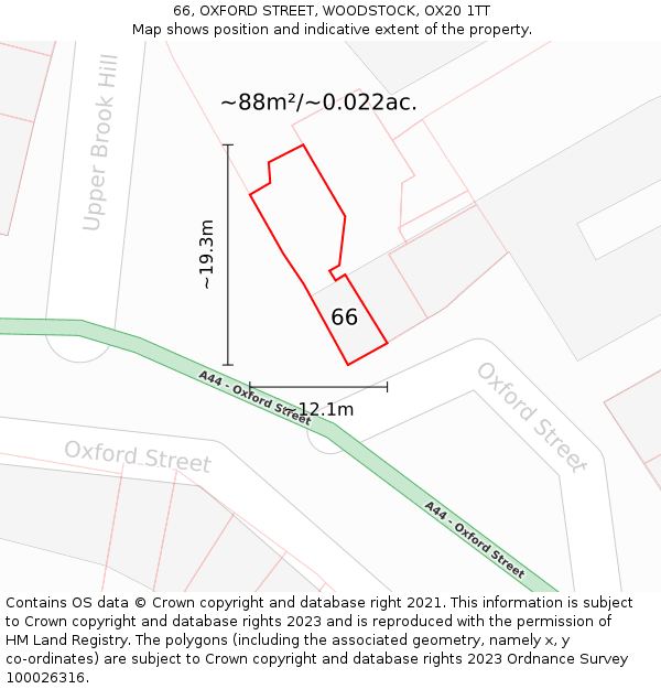 66, OXFORD STREET, WOODSTOCK, OX20 1TT: Plot and title map