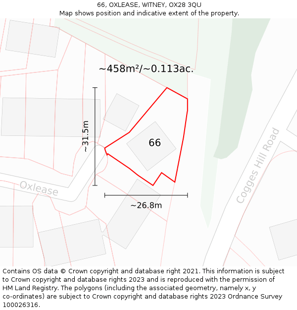 66, OXLEASE, WITNEY, OX28 3QU: Plot and title map