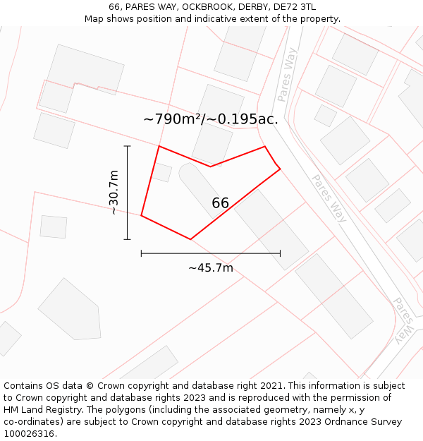 66, PARES WAY, OCKBROOK, DERBY, DE72 3TL: Plot and title map