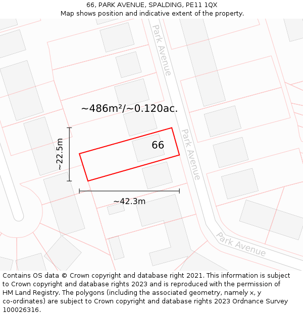 66, PARK AVENUE, SPALDING, PE11 1QX: Plot and title map