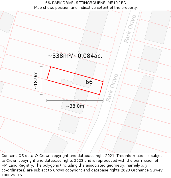 66, PARK DRIVE, SITTINGBOURNE, ME10 1RD: Plot and title map