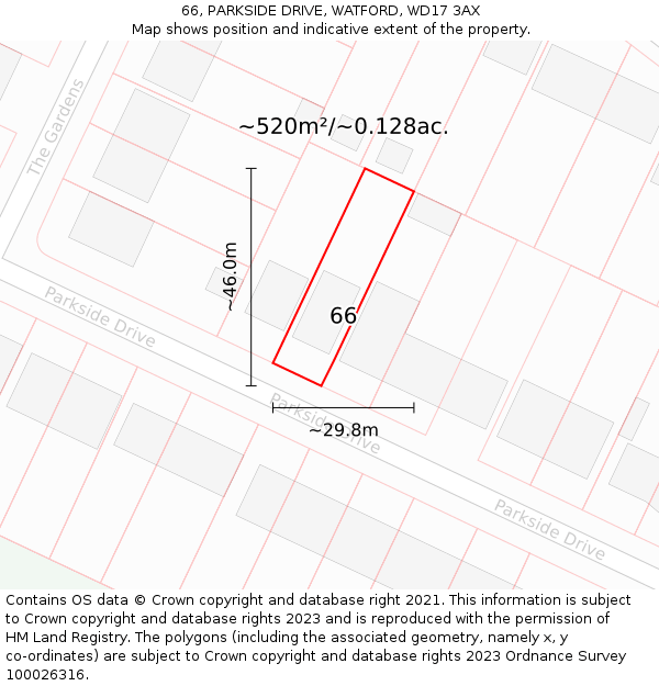 66, PARKSIDE DRIVE, WATFORD, WD17 3AX: Plot and title map