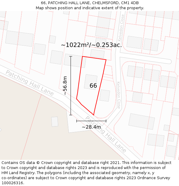 66, PATCHING HALL LANE, CHELMSFORD, CM1 4DB: Plot and title map