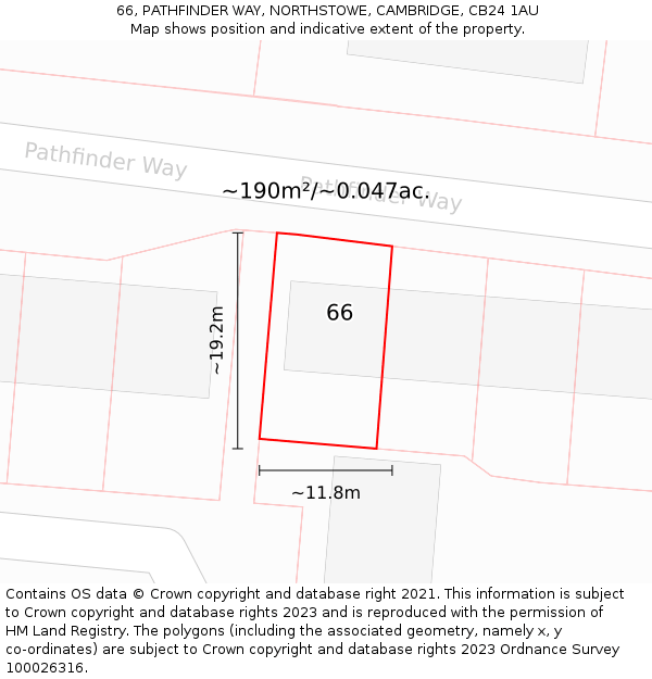 66, PATHFINDER WAY, NORTHSTOWE, CAMBRIDGE, CB24 1AU: Plot and title map