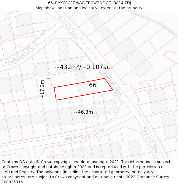 66, PAXCROFT WAY, TROWBRIDGE, BA14 7DJ: Plot and title map