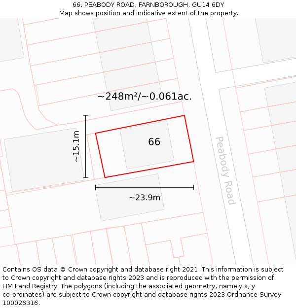 66, PEABODY ROAD, FARNBOROUGH, GU14 6DY: Plot and title map