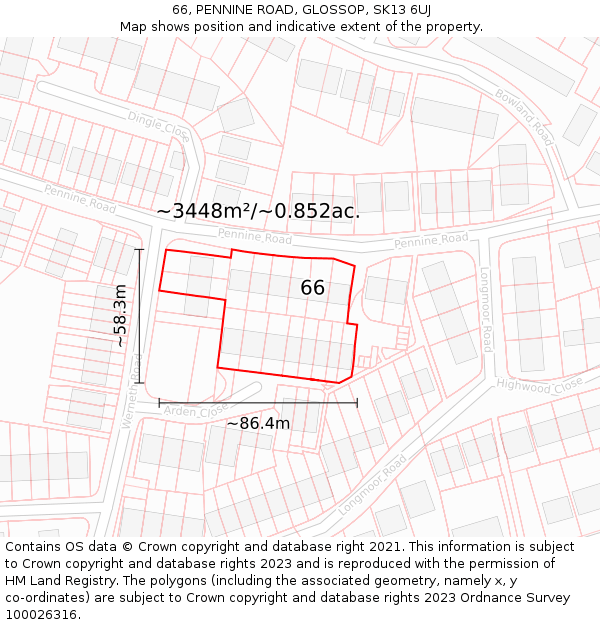 66, PENNINE ROAD, GLOSSOP, SK13 6UJ: Plot and title map