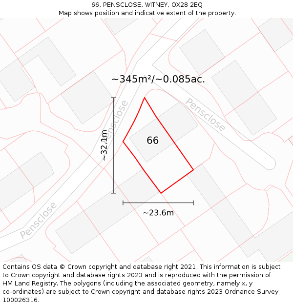 66, PENSCLOSE, WITNEY, OX28 2EQ: Plot and title map