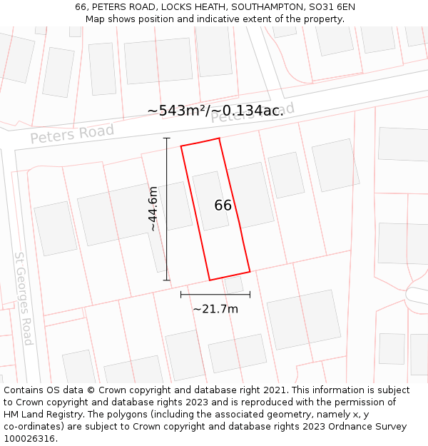 66, PETERS ROAD, LOCKS HEATH, SOUTHAMPTON, SO31 6EN: Plot and title map