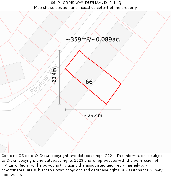 66, PILGRIMS WAY, DURHAM, DH1 1HQ: Plot and title map