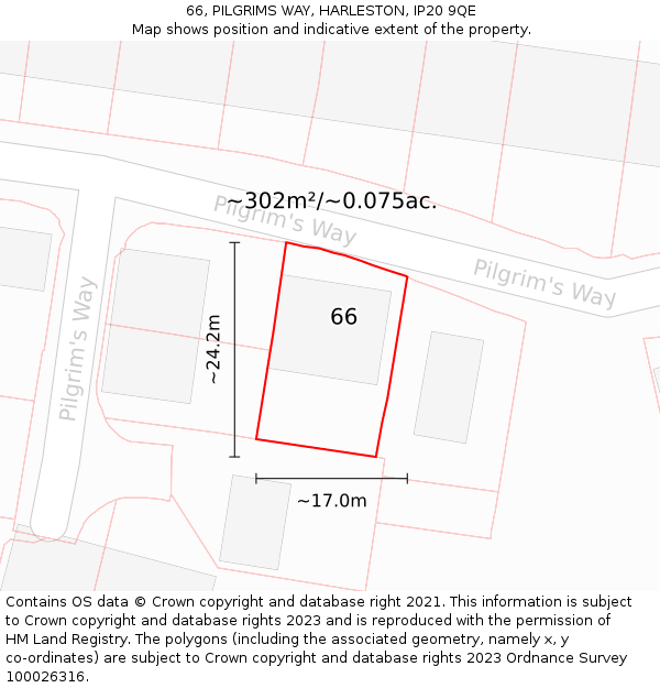 66, PILGRIMS WAY, HARLESTON, IP20 9QE: Plot and title map