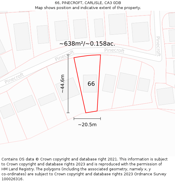 66, PINECROFT, CARLISLE, CA3 0DB: Plot and title map