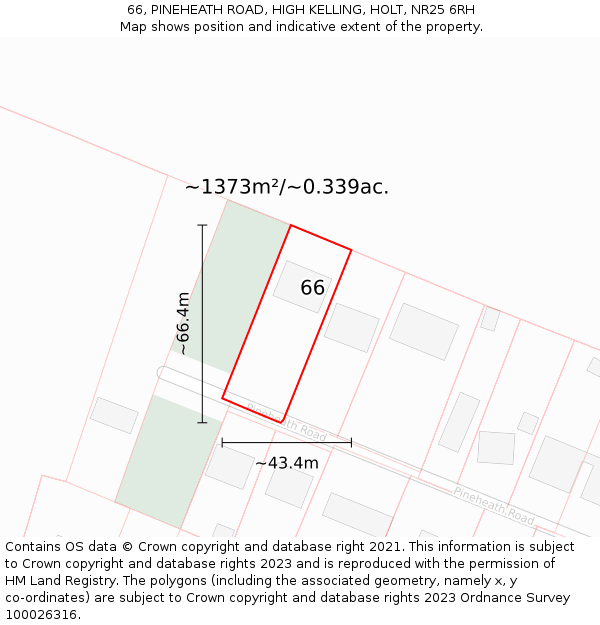 66, PINEHEATH ROAD, HIGH KELLING, HOLT, NR25 6RH: Plot and title map