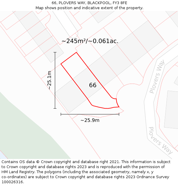 66, PLOVERS WAY, BLACKPOOL, FY3 8FE: Plot and title map