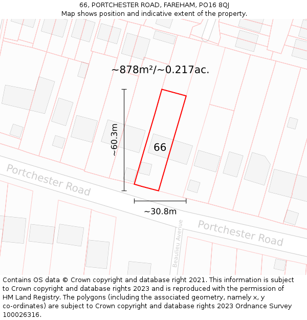 66, PORTCHESTER ROAD, FAREHAM, PO16 8QJ: Plot and title map