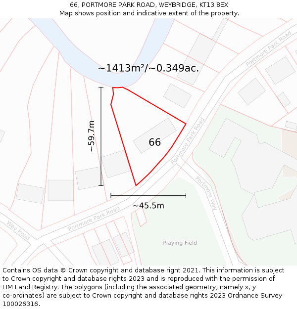66, PORTMORE PARK ROAD, WEYBRIDGE, KT13 8EX: Plot and title map