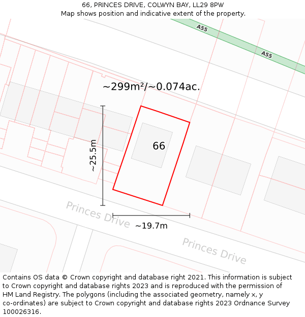 66, PRINCES DRIVE, COLWYN BAY, LL29 8PW: Plot and title map