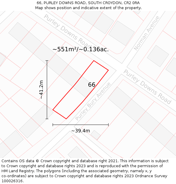 66, PURLEY DOWNS ROAD, SOUTH CROYDON, CR2 0RA: Plot and title map