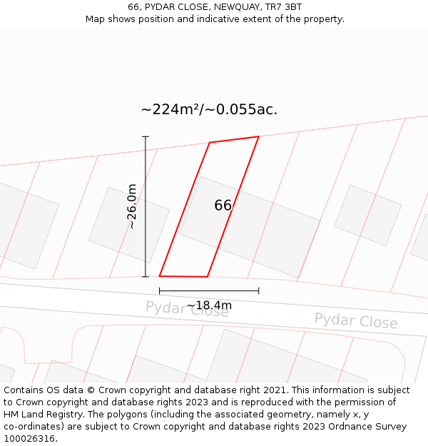 66, PYDAR CLOSE, NEWQUAY, TR7 3BT: Plot and title map