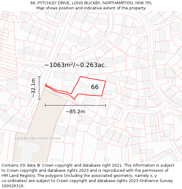 66, PYTCHLEY DRIVE, LONG BUCKBY, NORTHAMPTON, NN6 7PL: Plot and title map