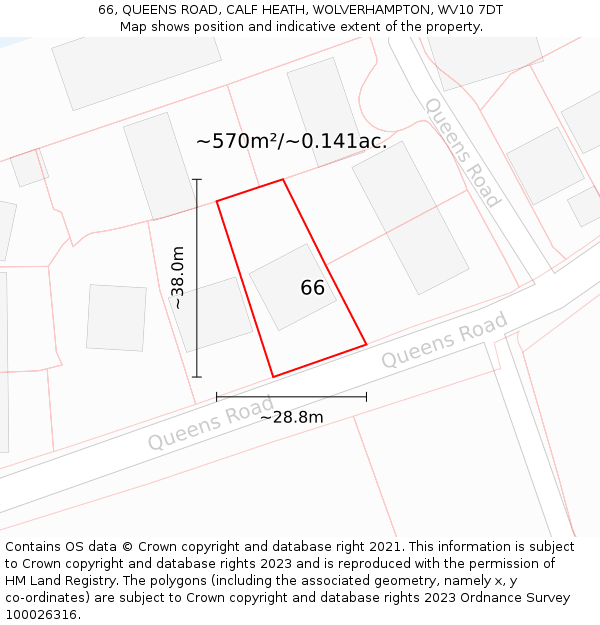 66, QUEENS ROAD, CALF HEATH, WOLVERHAMPTON, WV10 7DT: Plot and title map