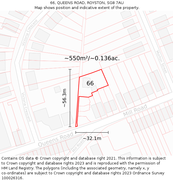 66, QUEENS ROAD, ROYSTON, SG8 7AU: Plot and title map