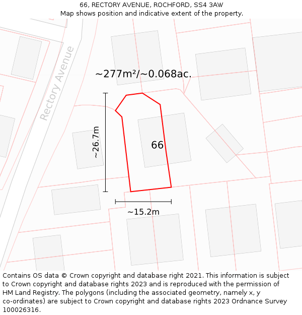 66, RECTORY AVENUE, ROCHFORD, SS4 3AW: Plot and title map