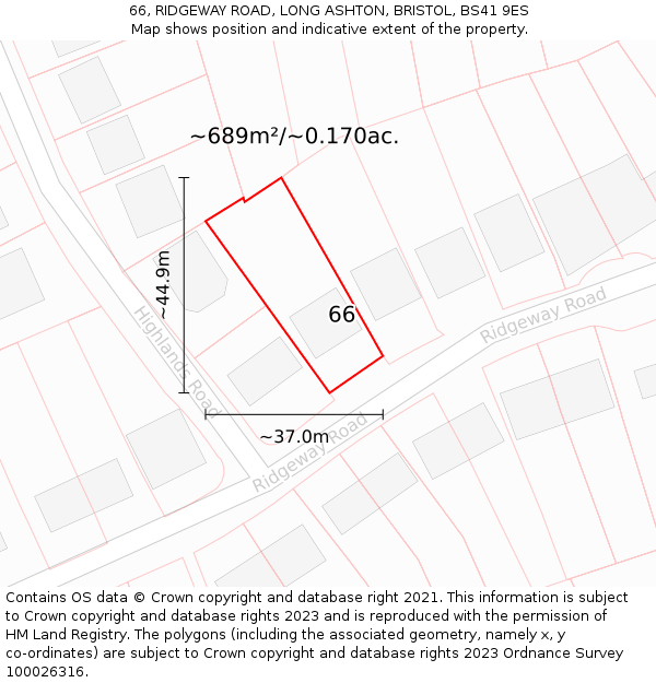 66, RIDGEWAY ROAD, LONG ASHTON, BRISTOL, BS41 9ES: Plot and title map