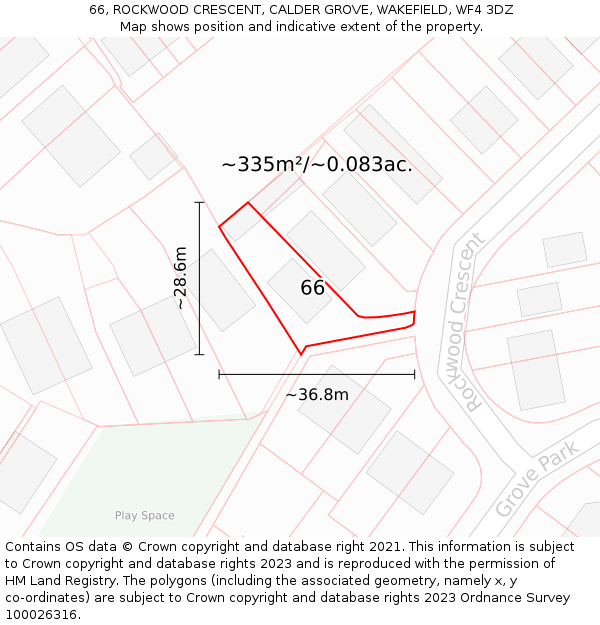 66, ROCKWOOD CRESCENT, CALDER GROVE, WAKEFIELD, WF4 3DZ: Plot and title map