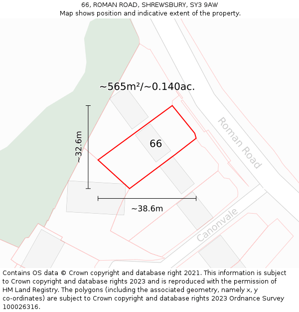 66, ROMAN ROAD, SHREWSBURY, SY3 9AW: Plot and title map