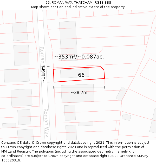 66, ROMAN WAY, THATCHAM, RG18 3BS: Plot and title map