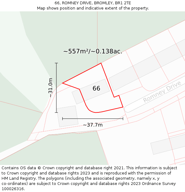 66, ROMNEY DRIVE, BROMLEY, BR1 2TE: Plot and title map