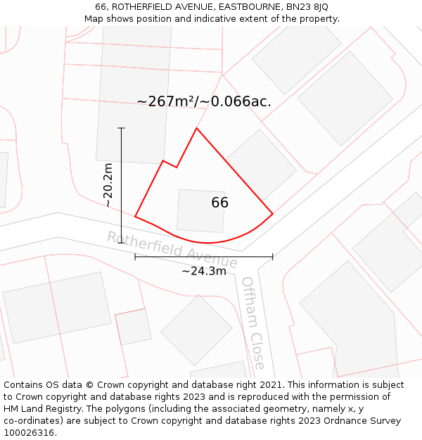 66, ROTHERFIELD AVENUE, EASTBOURNE, BN23 8JQ: Plot and title map