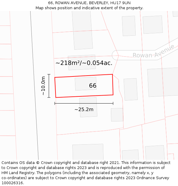 66, ROWAN AVENUE, BEVERLEY, HU17 9UN: Plot and title map