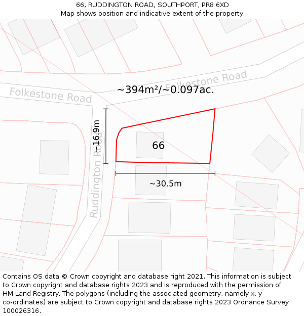 66, RUDDINGTON ROAD, SOUTHPORT, PR8 6XD: Plot and title map