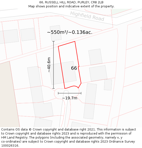 66, RUSSELL HILL ROAD, PURLEY, CR8 2LB: Plot and title map