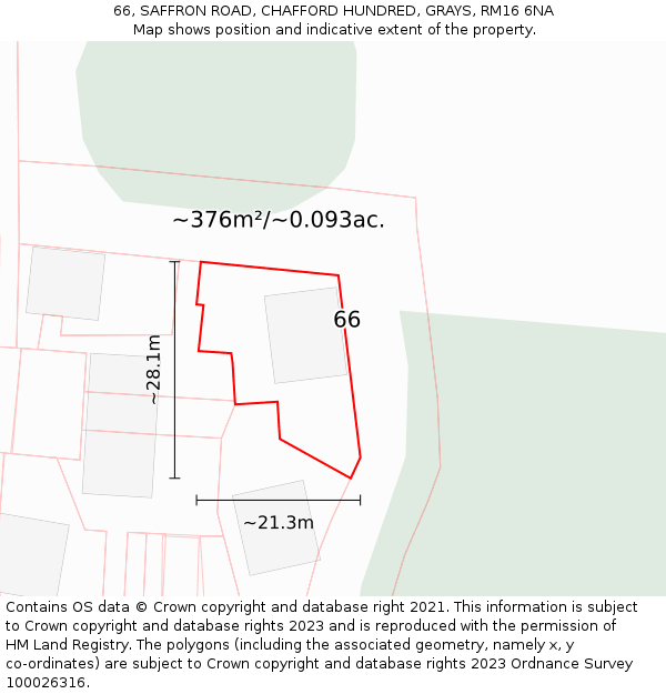 66, SAFFRON ROAD, CHAFFORD HUNDRED, GRAYS, RM16 6NA: Plot and title map