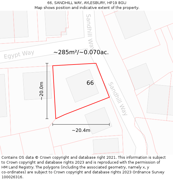 66, SANDHILL WAY, AYLESBURY, HP19 8GU: Plot and title map