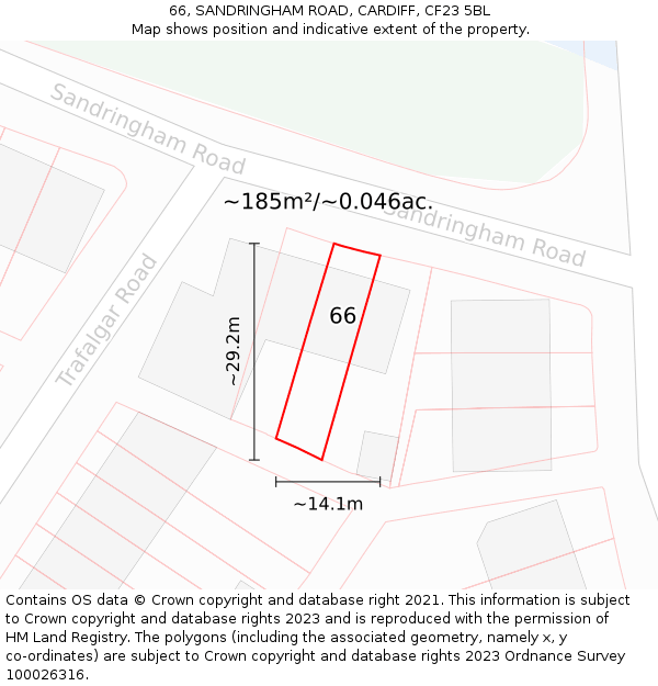66, SANDRINGHAM ROAD, CARDIFF, CF23 5BL: Plot and title map