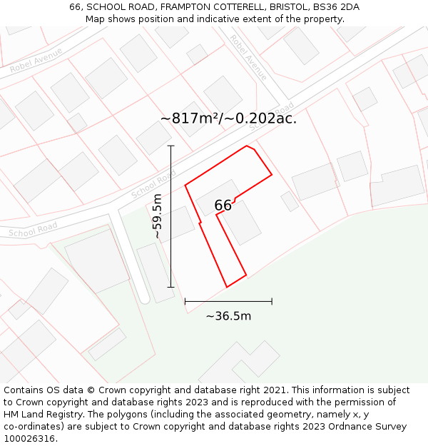 66, SCHOOL ROAD, FRAMPTON COTTERELL, BRISTOL, BS36 2DA: Plot and title map