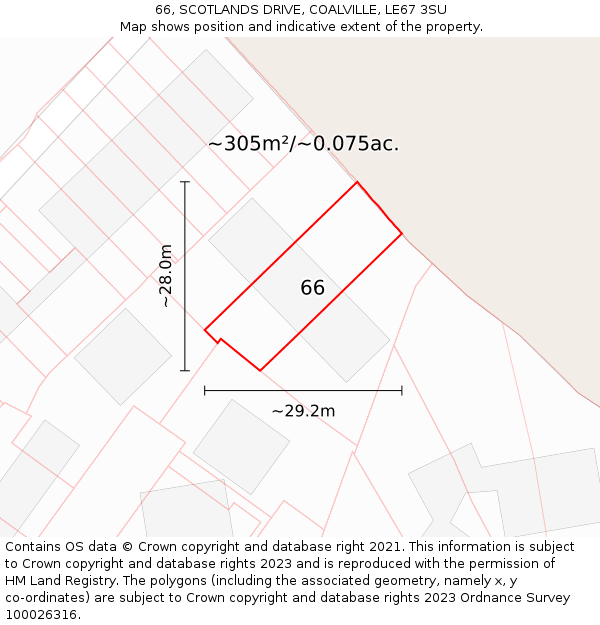 66, SCOTLANDS DRIVE, COALVILLE, LE67 3SU: Plot and title map