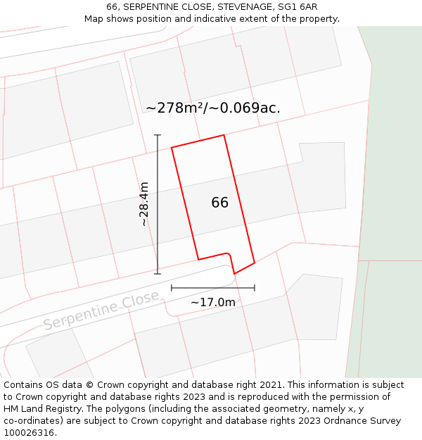 66, SERPENTINE CLOSE, STEVENAGE, SG1 6AR: Plot and title map